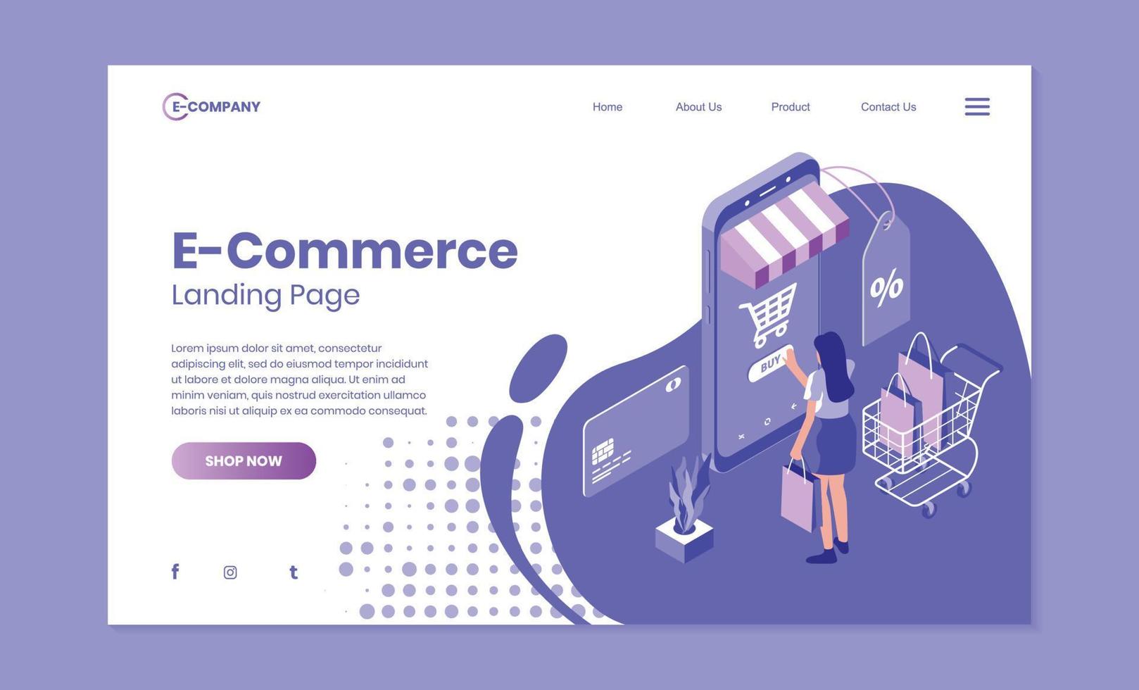 E-commerce landing page template vector design