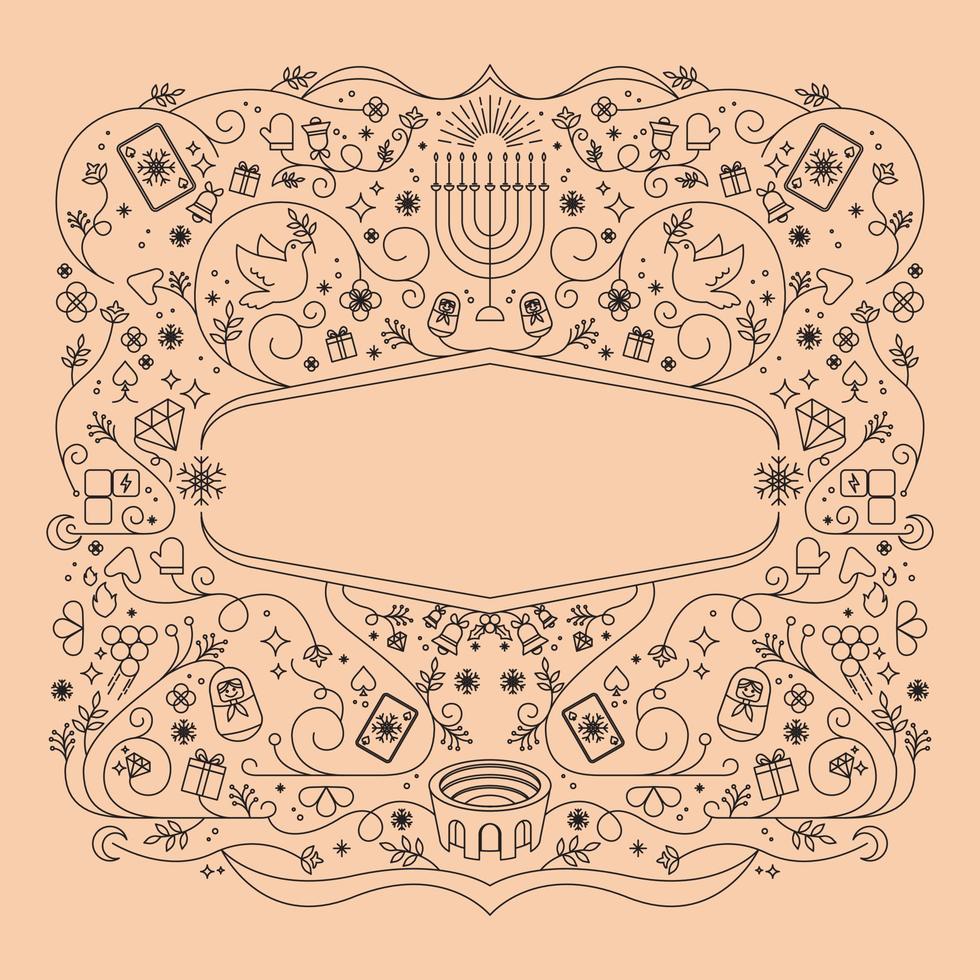 Christmas vintage floral pattern frame doodle line art vector drawing