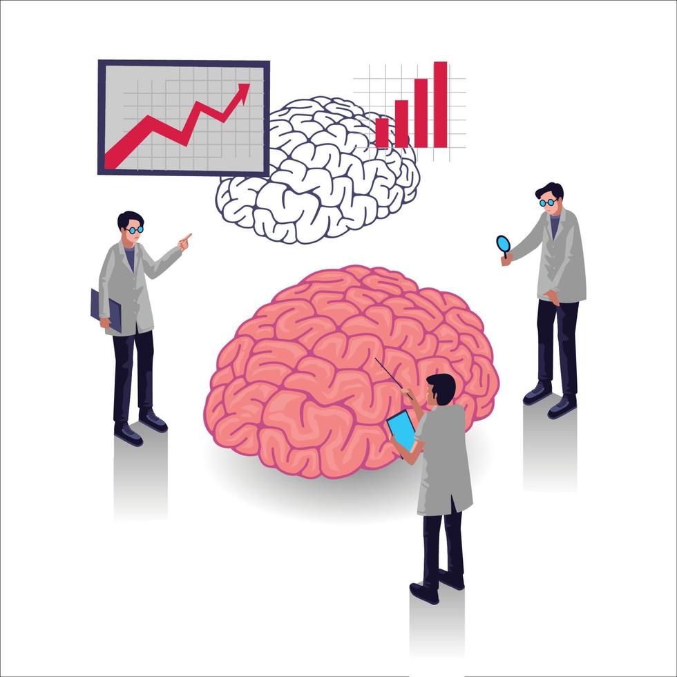 Isometric analysis brainstorming idea vector illustration