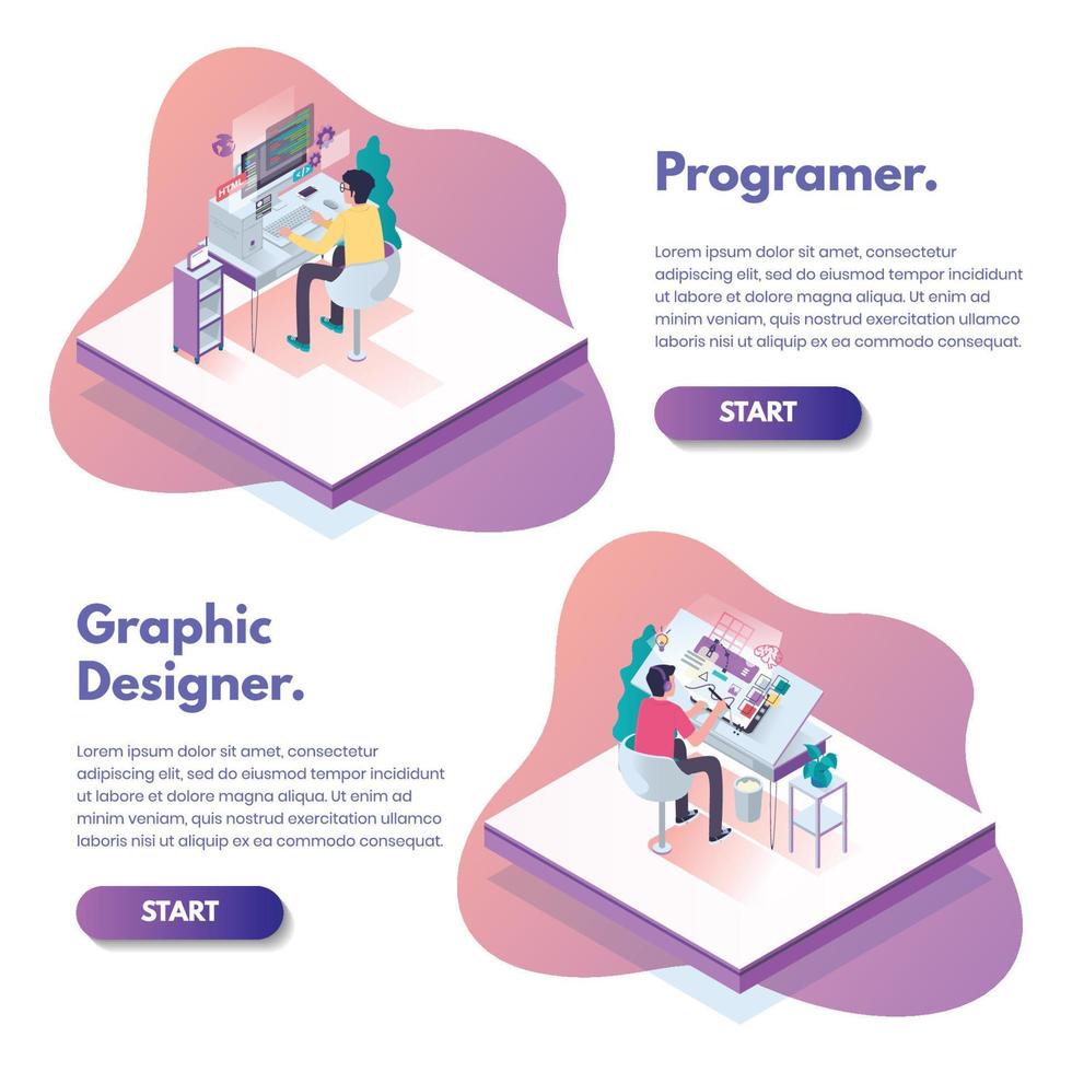 Isometric graphic designer and programer vector