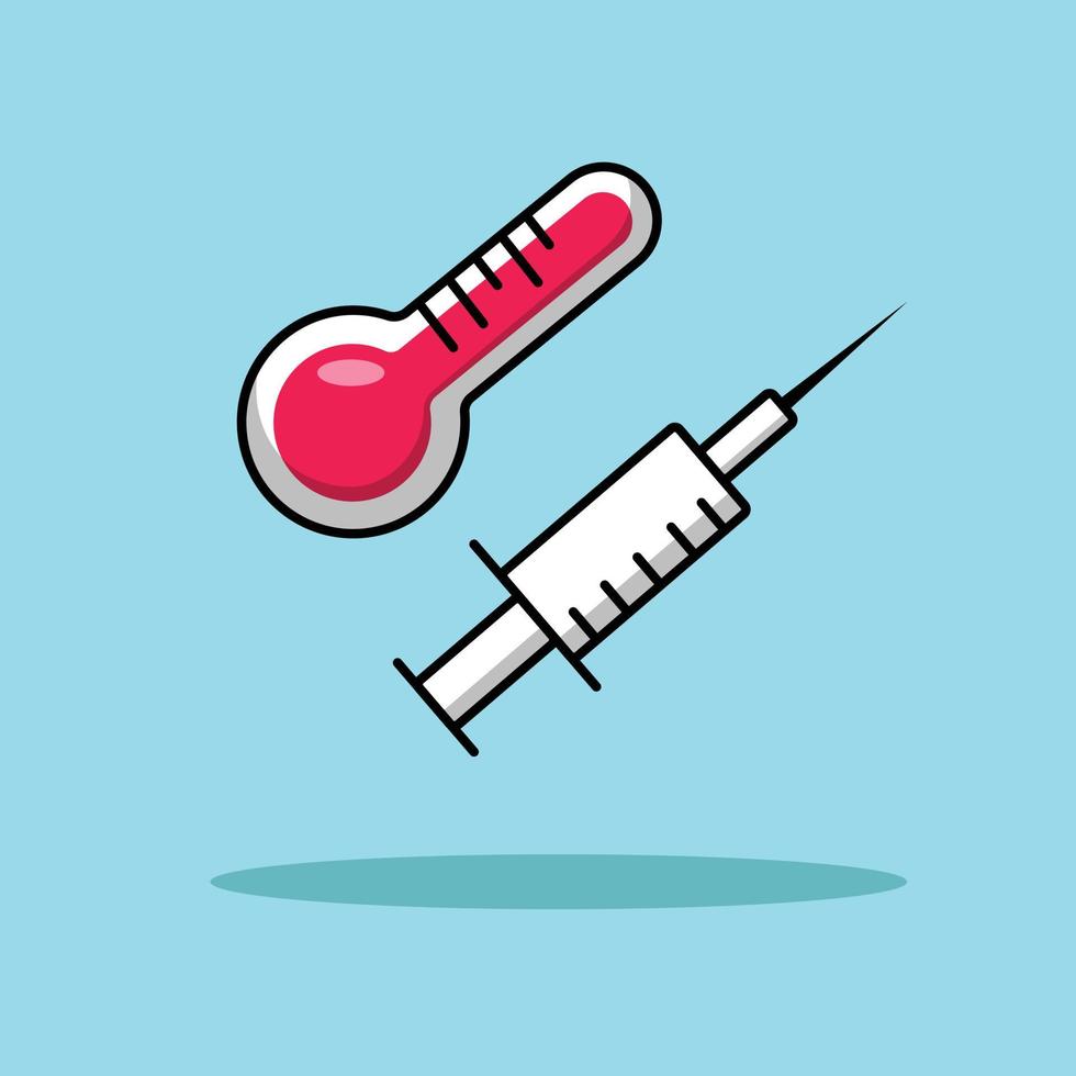 Thermometer With Injection Cartoon Vector Icon Illustration. Health Tool Icon Concept Isolated Premium Vector.