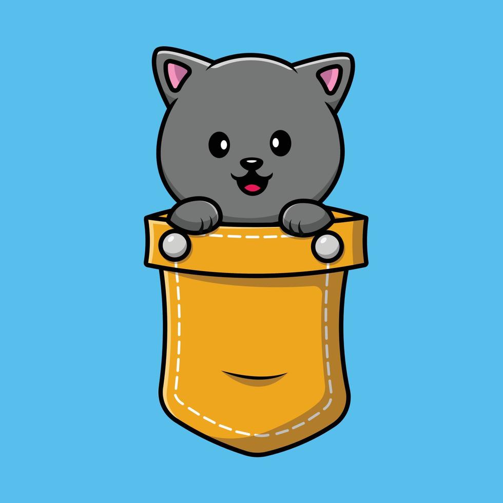 lindo gato en la ilustración de icono de vector de dibujos animados de bolsillo. concepto de icono animal vector premium aislado.