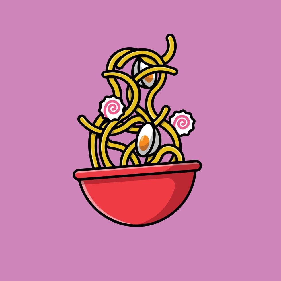 Floating Ramen Noodle Cartoon Vector Icon Illustration. Food Icon Concept Isolated Premium Vector.