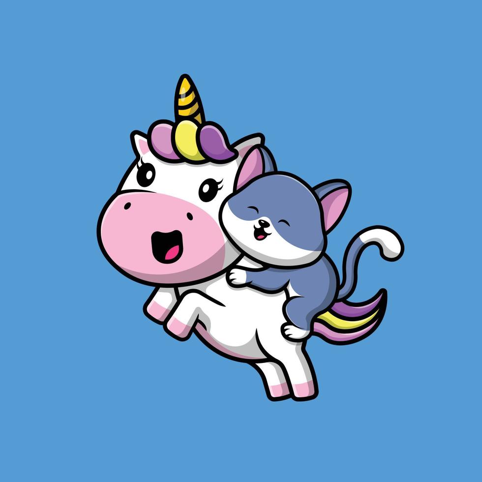 Cute Cat Riding Unicorn Cartoon Vector Icon Illustration. Animal Icon Concept Isolated Premium Vector.