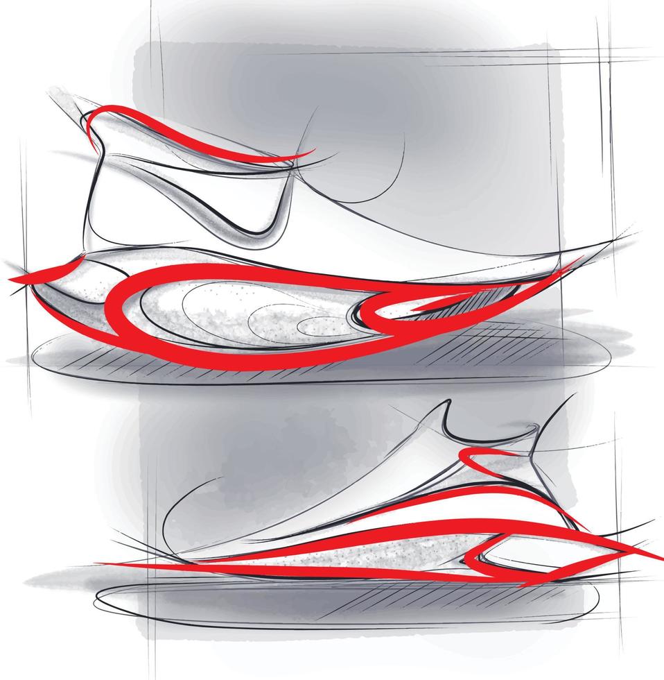 Sketch of sports shoes sneakers, footwear vector
