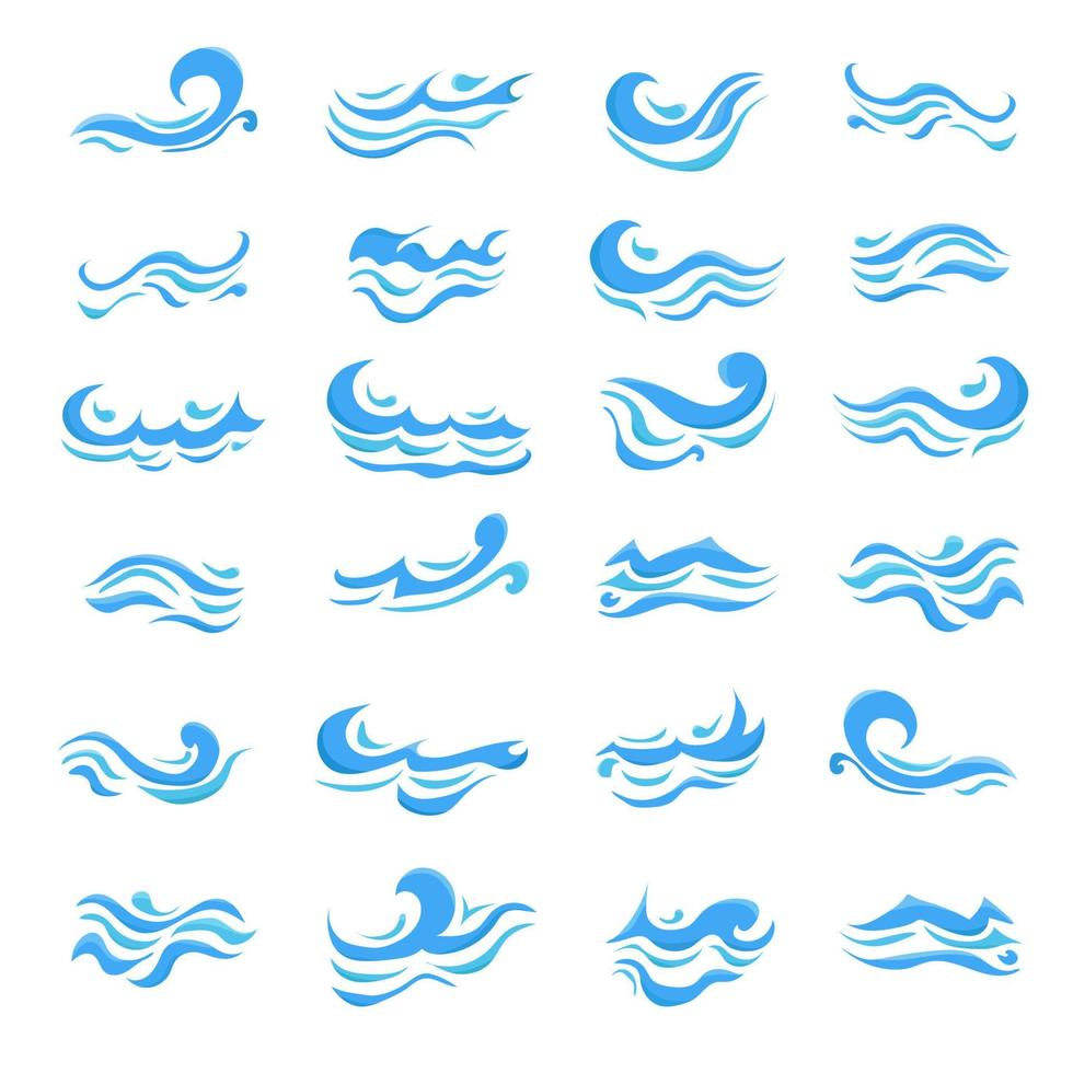 conjunto de diseño plano de olas de mar azul vector