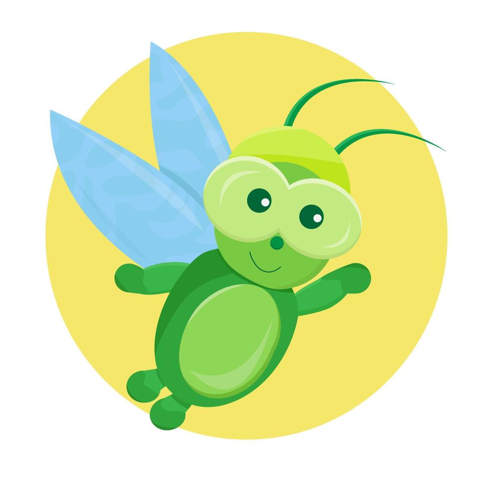 Cartoon green beetle with wings in flat style vector