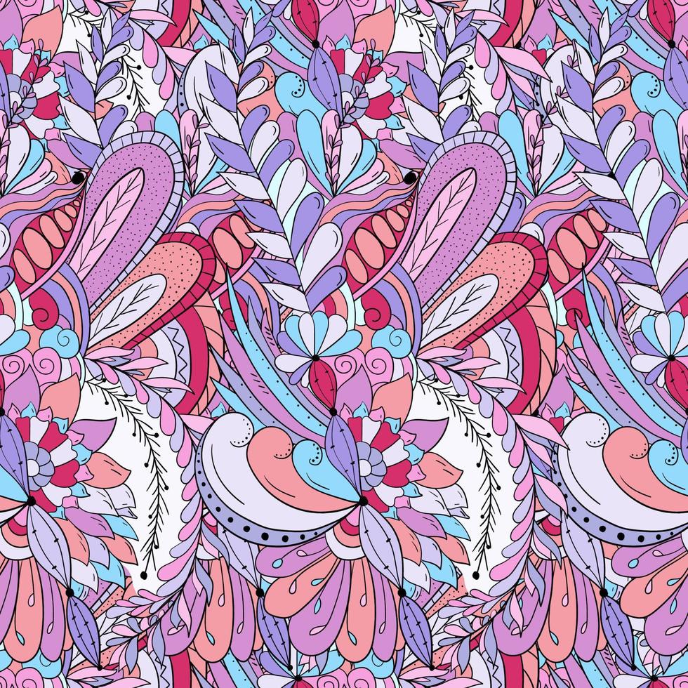 Seamless pattern of leaves, flowers and berries. Floral background vector