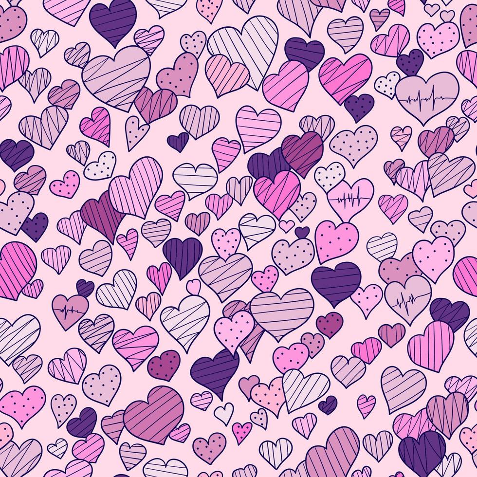 hand-drawn doodle seamless pattern with hearts vector