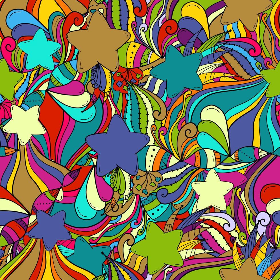 Seamless background with stars,leaves,flowers and berries. vector