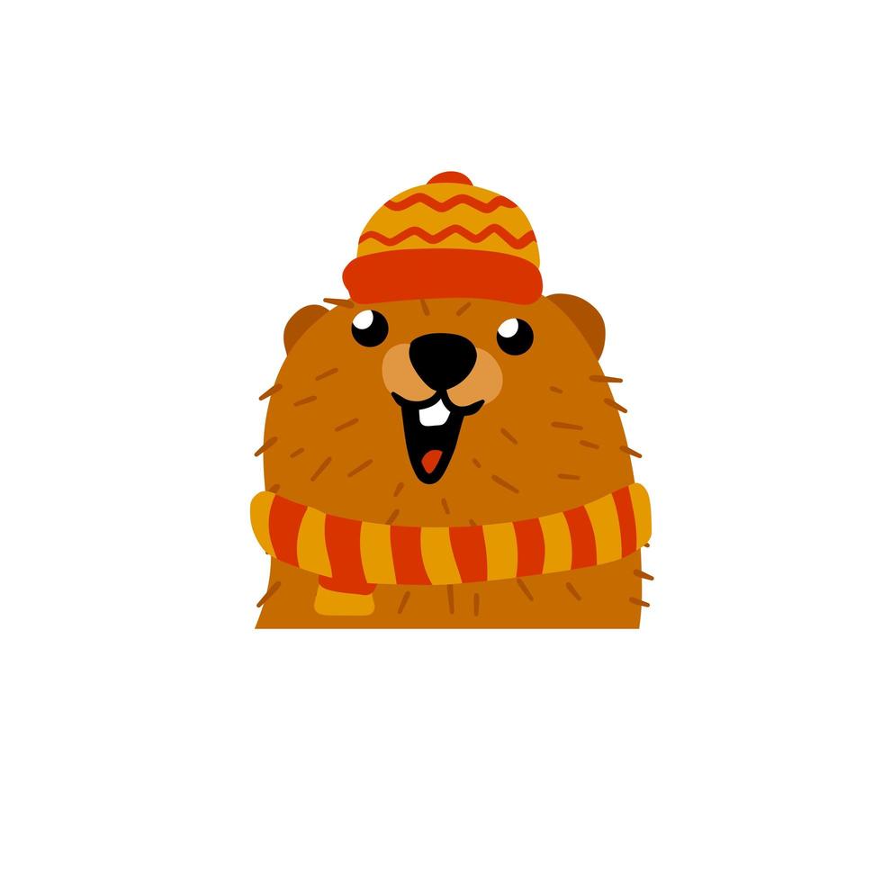 Groundhog Day. Cute marmot in hat vector