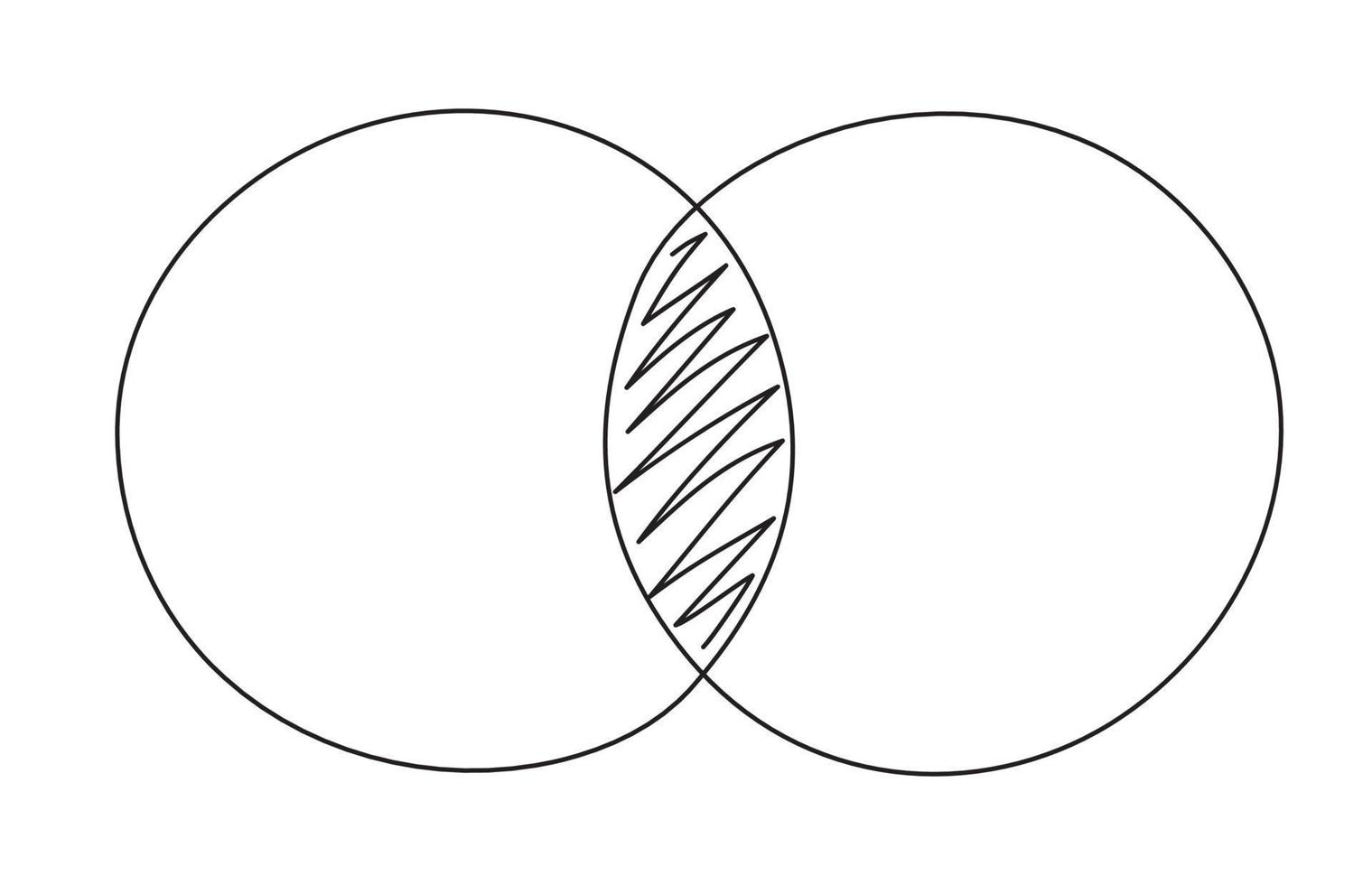 plantilla de diagrama de venn estilo de línea de dibujo a mano de dos círculos vector