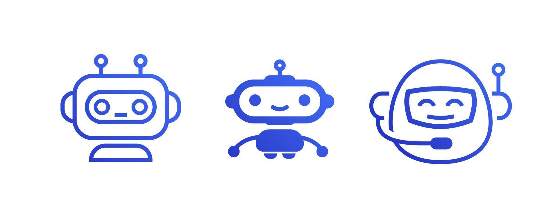 icono de bot de chat, conjunto de vectores de símbolos de robot