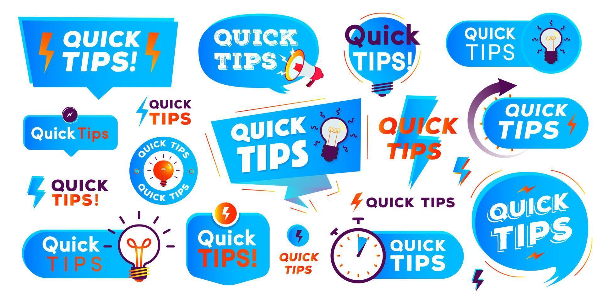 Quick tips label set modern style vector