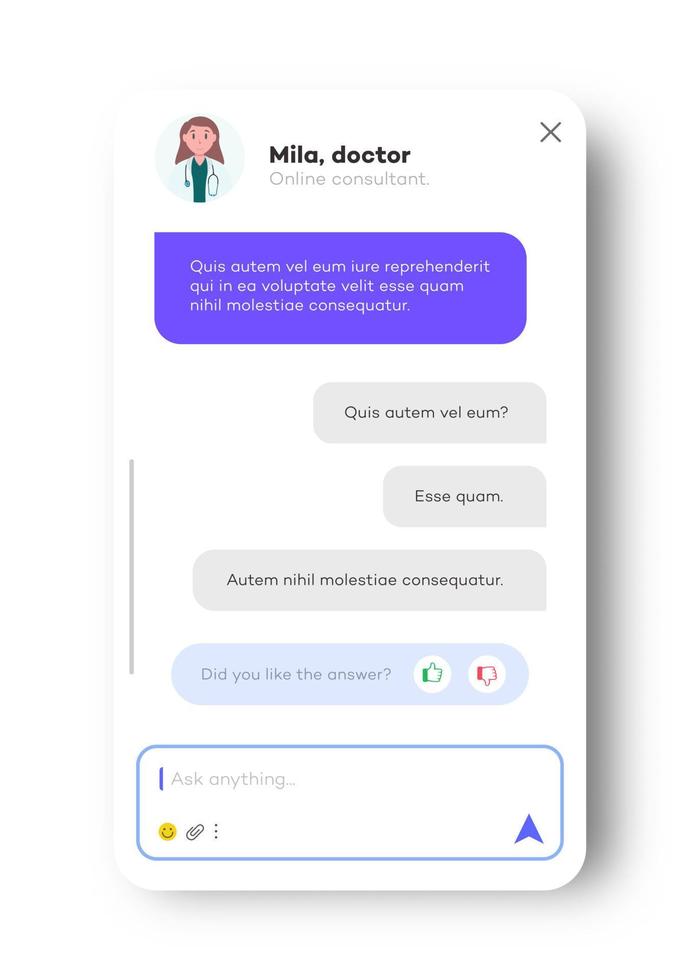 Online doctor chat window for mobile app and website vector