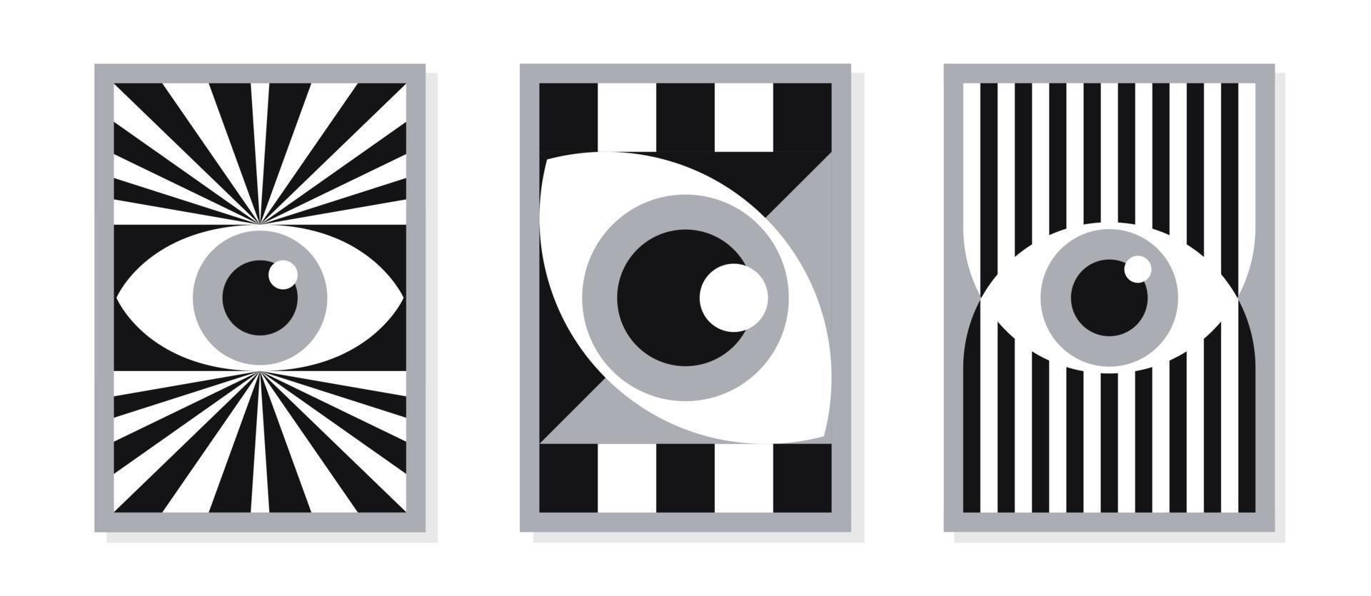 Abstract bauhaus eye poster set black white color style vector