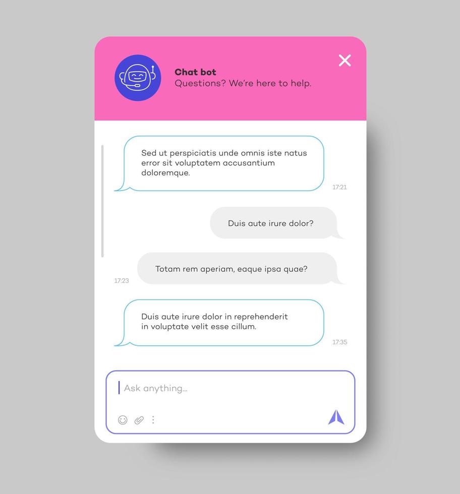 Chat bot window for website and mobile app vector