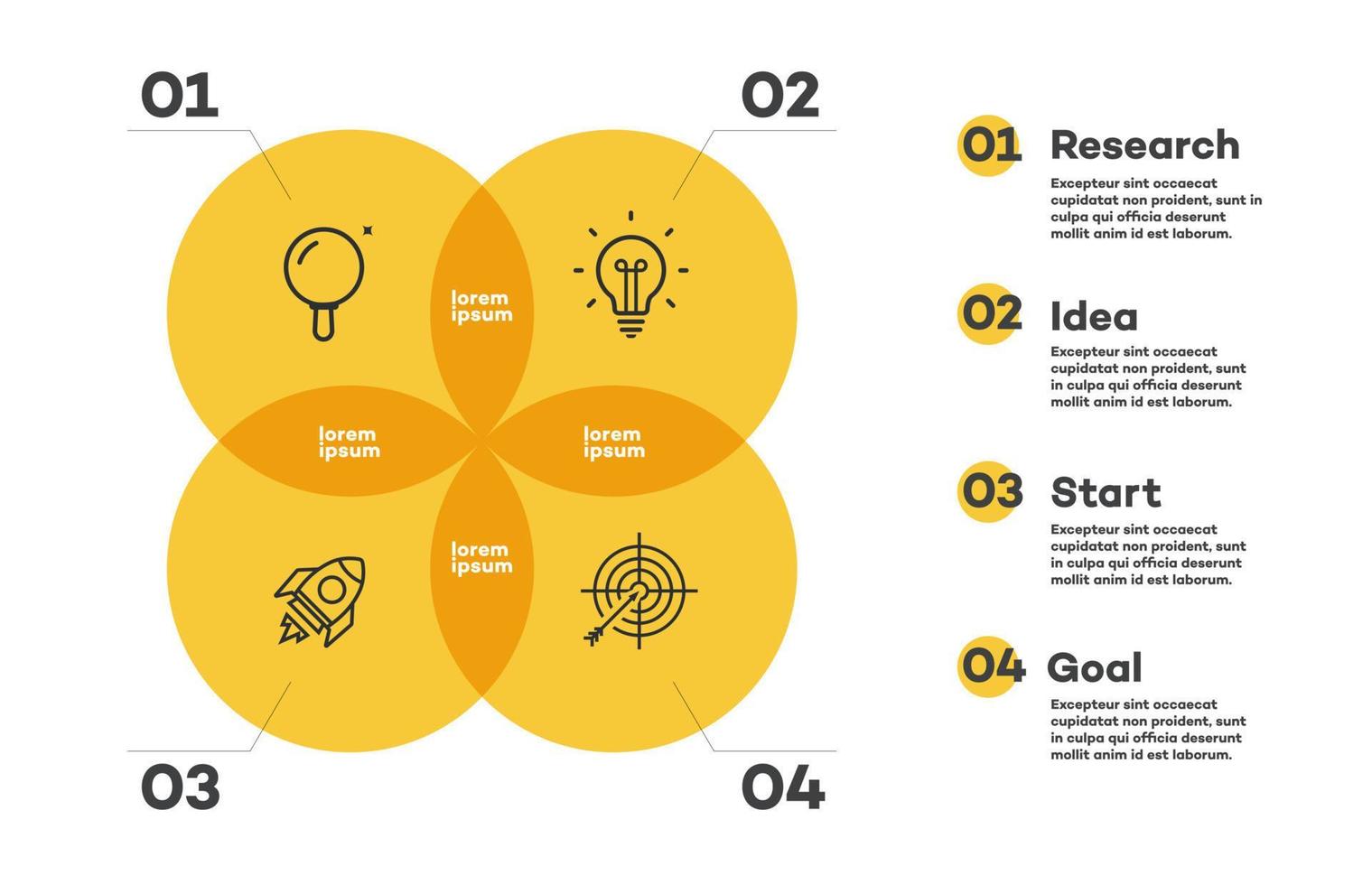 diagrama de venn plantilla de gráfico infográfico estilo moderno vector