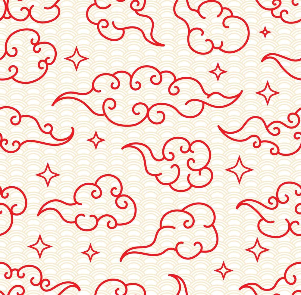 Tibetan sky seamless pattern elegant style red color vector