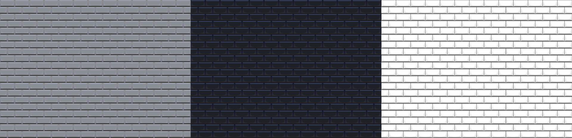 Subway tile seamless textures black, white, gray vector