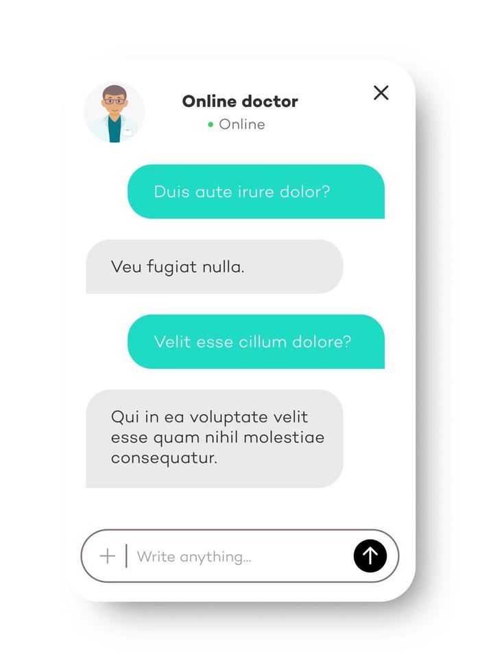 Online doctor chat window for website and mobile app vector