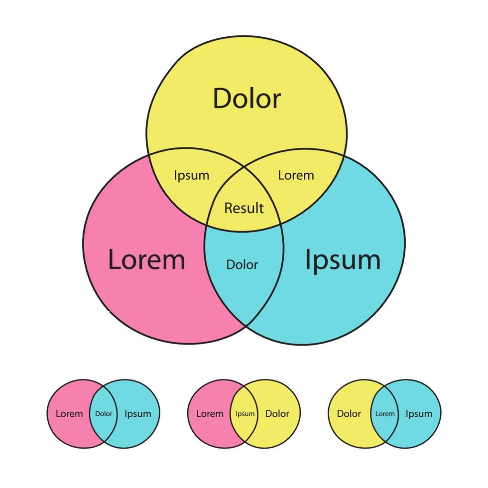 conjunto de plantillas de diagrama de venn estilo de color vector