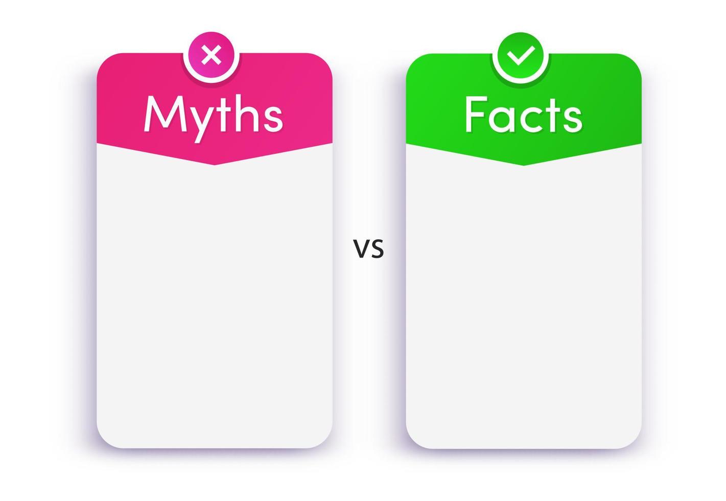 mitos vs hechos tarjeta estilo moderno aislado sobre fondo blanco vector