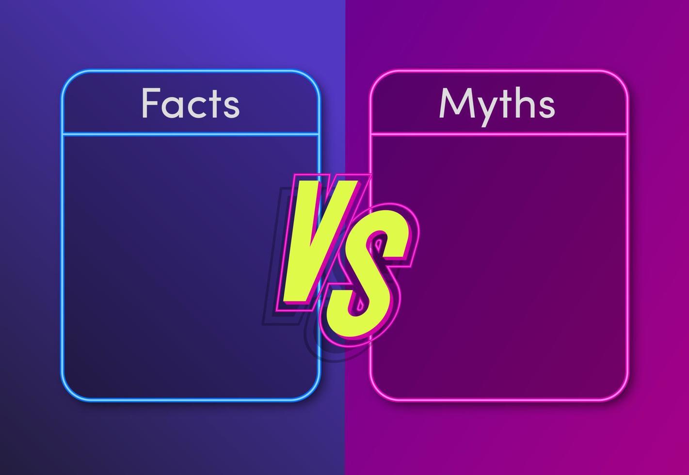 Facts vs myths neon style concept illustration vector