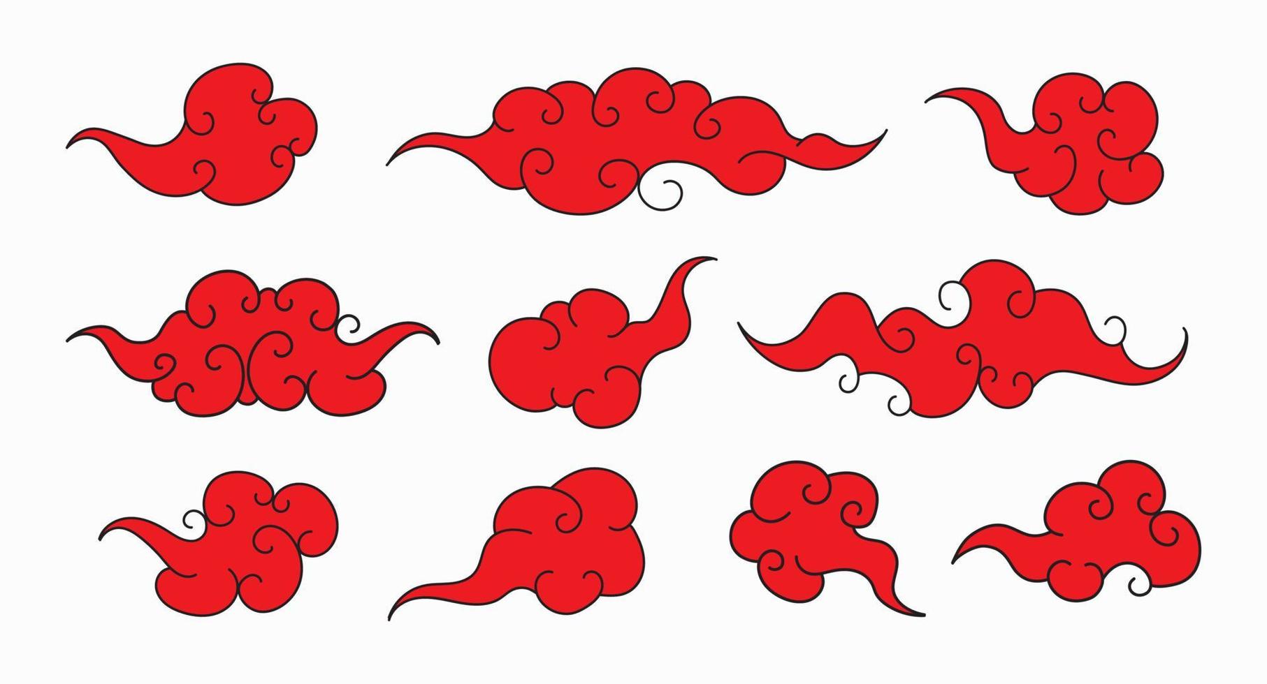 Tibetan cloud set elegant red color vector