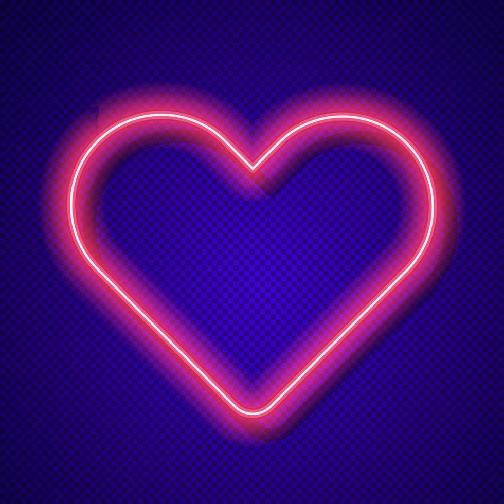 Neon heart vector frame on transparent background
