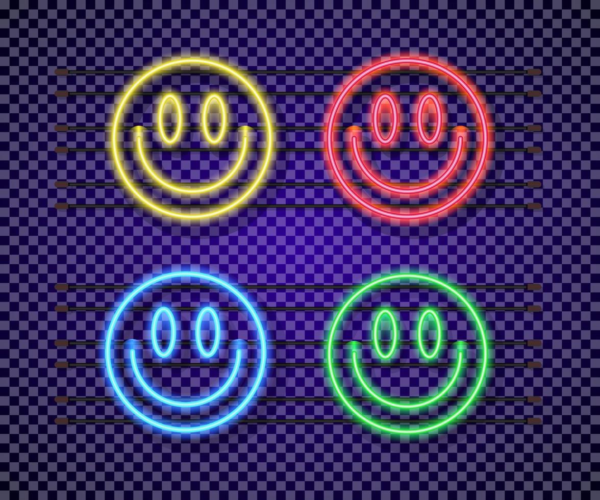 Smile sticker neon set funny cute style vector