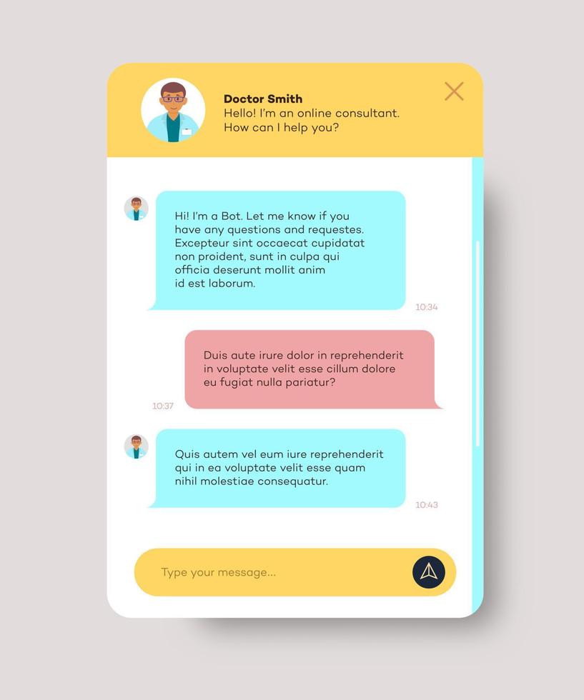 Online doctor chat window for website and mobile app vector