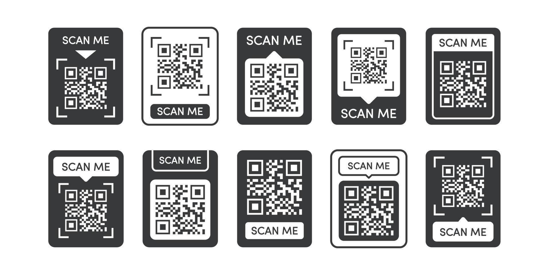 conjunto de pegatinas de código qr color negro vector