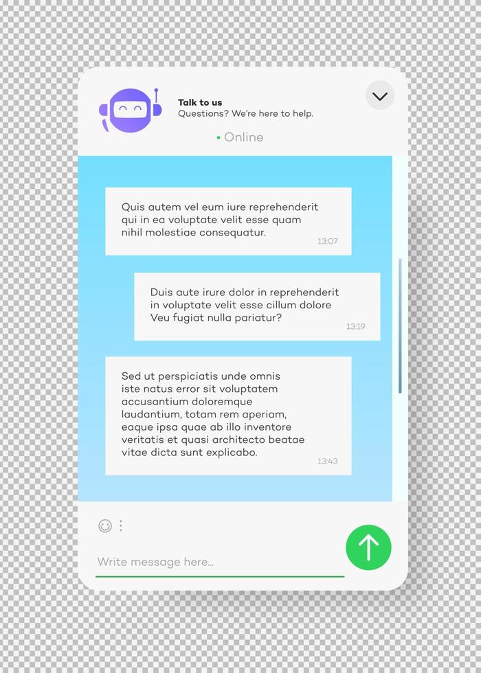 Online chat bot window for website and mobile app vector