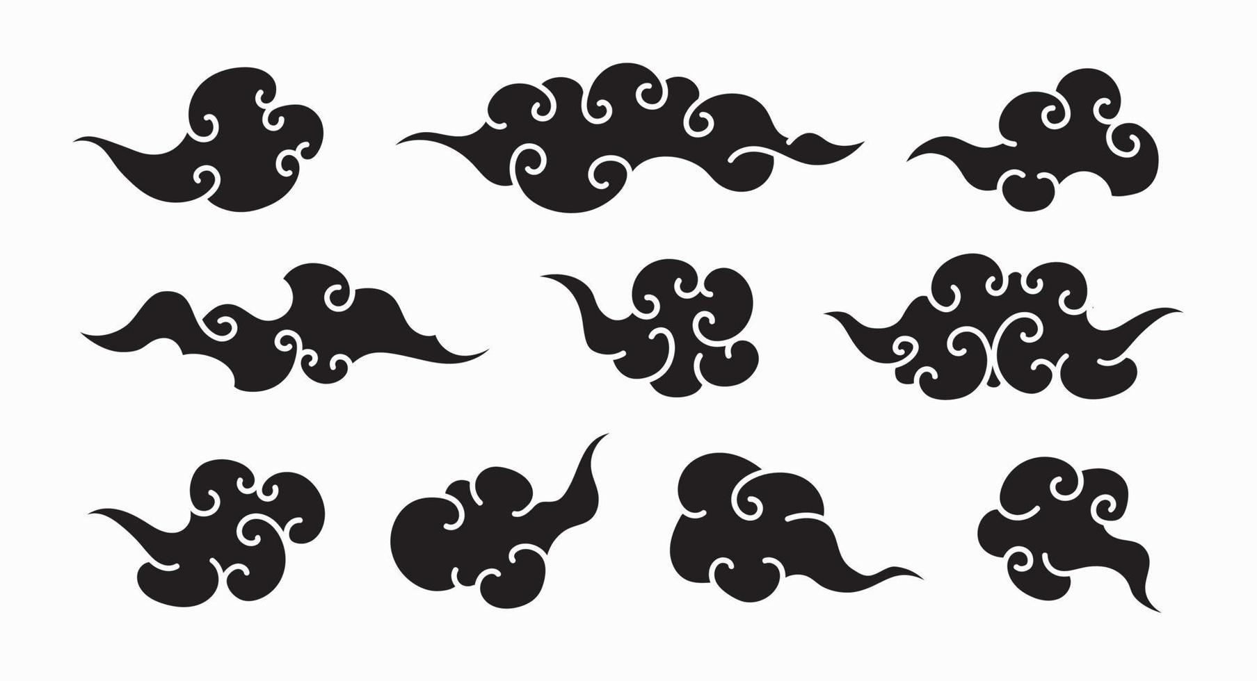 conjunto de nubes tibetanas elegante color negro vector