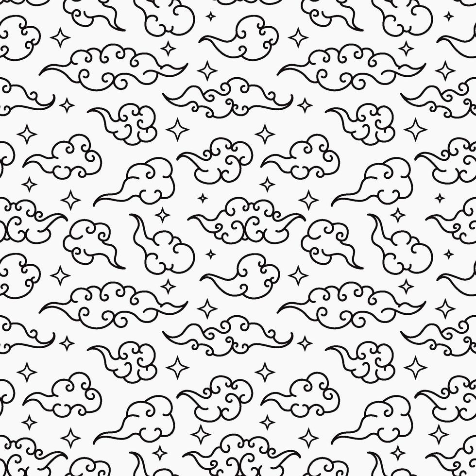 Tibetan sky seamless pattern elegant black white style vector