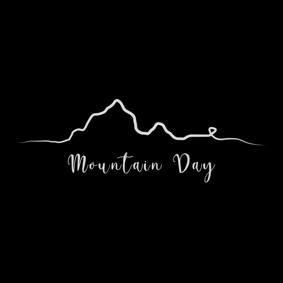 International Mountain Day. Black and white vector illustration, hand drawing. Suitable for greeting card, logo, poster and banner.