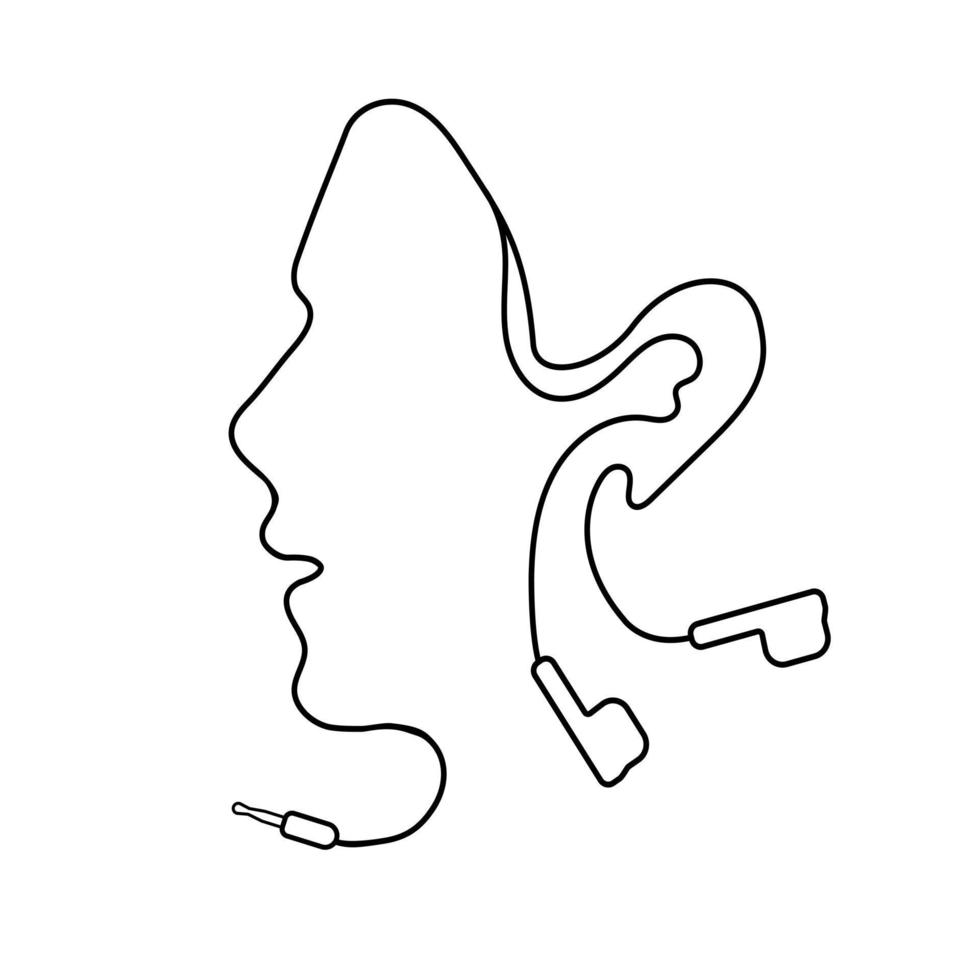 Logo. Wired headphones in the shape of a face. Vector image on white background