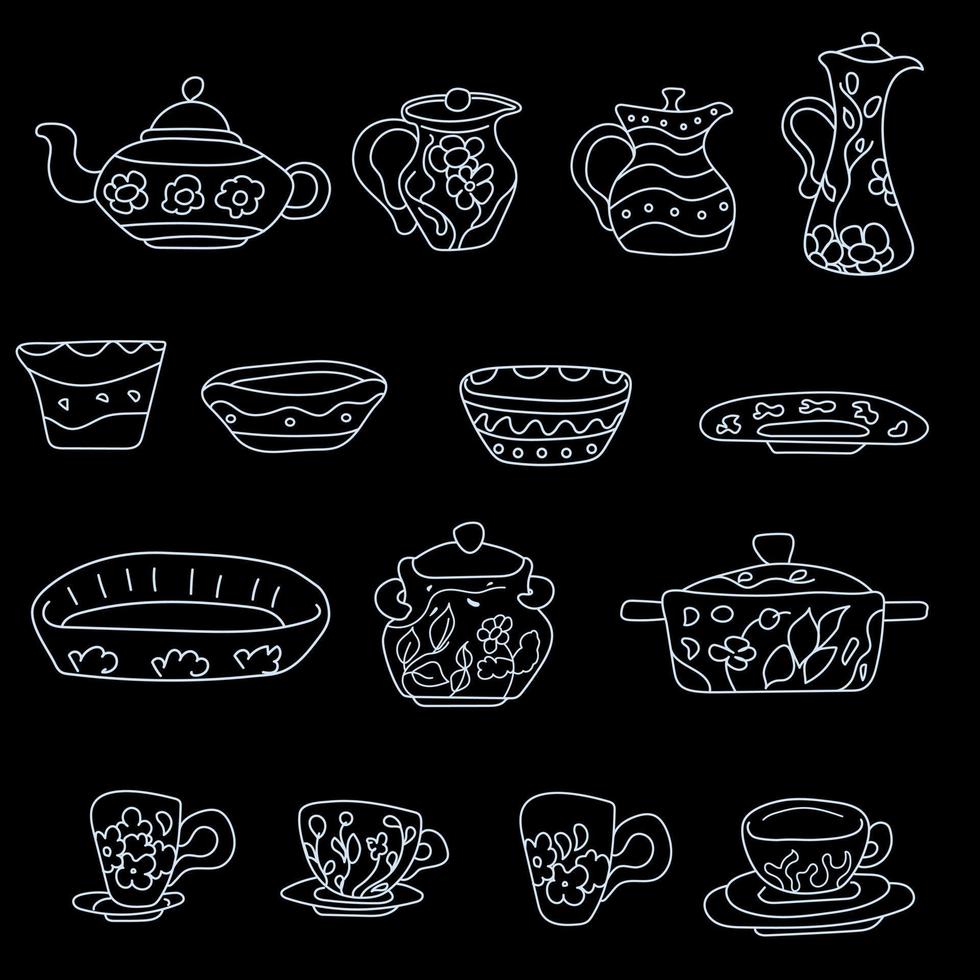 A simple, elegant and stylish collection of modern hand-painted ceramic tableware. Vector Set