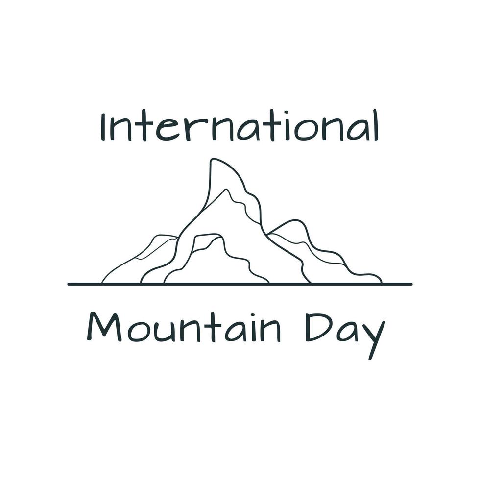 día internacional de la montaña. ilustración de línea vectorial en blanco y negro. adecuado para tarjetas de felicitación, logotipos, carteles y pancartas. vector