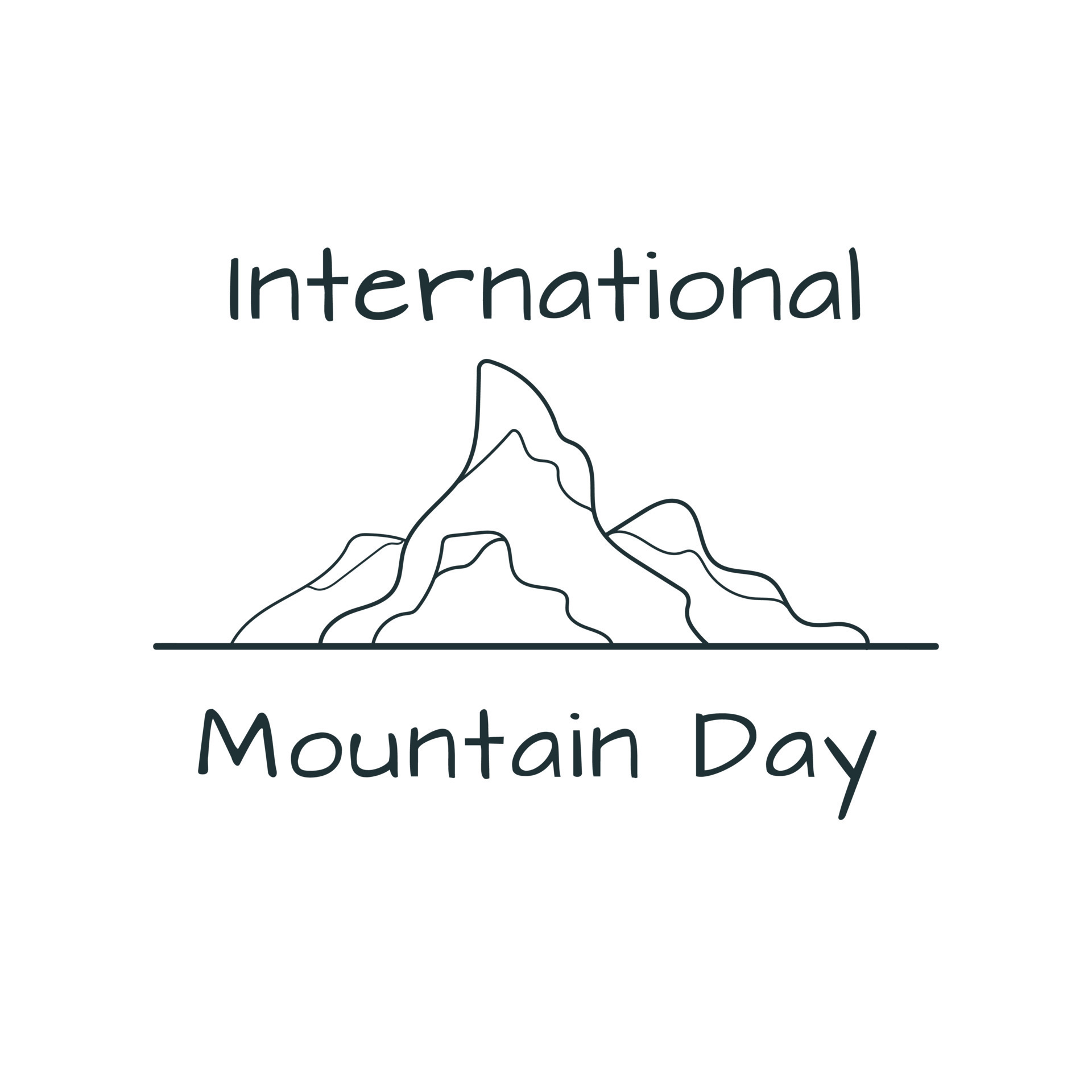 International Mountain Day. Black and white vector line illustration