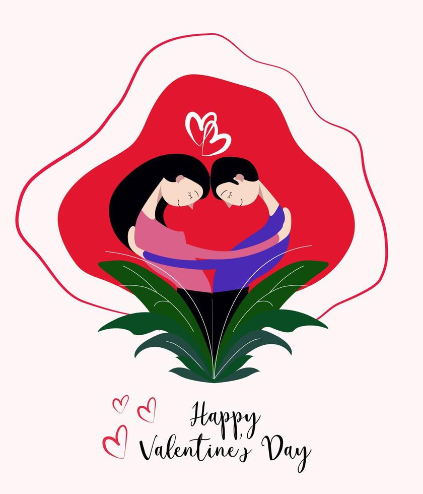 Vector illustration for Valentine's Day with a caption. Man and woman clinging to each other. Love from the heart. For cards, banners, flyers