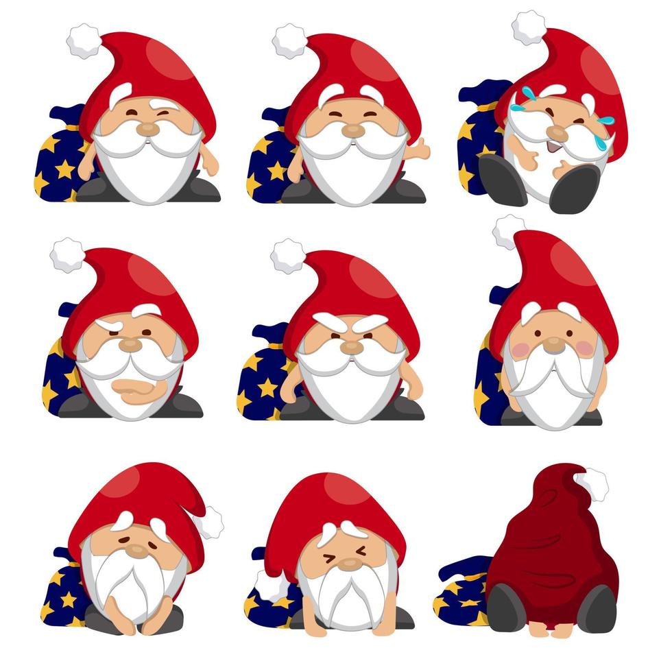 A collection of Santa's emotions. A set of different colored Santas vector