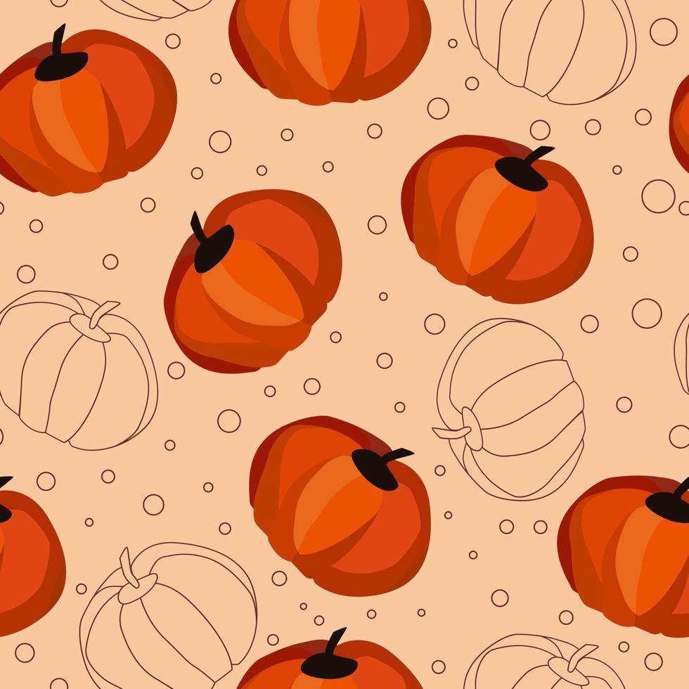 patrón de calabaza calabazas de dibujos animados y contorno de calabaza. ilustración vectorial vector