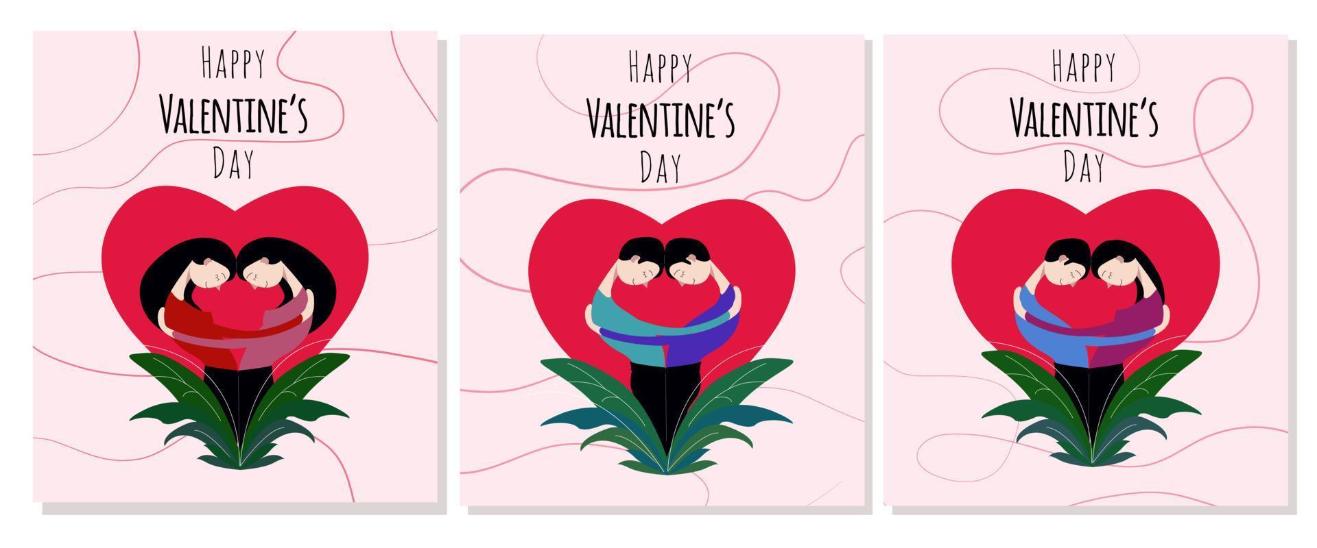 A set of valentines with different couples. A collection of posters with different loves. LGBT, heterosexual vector
