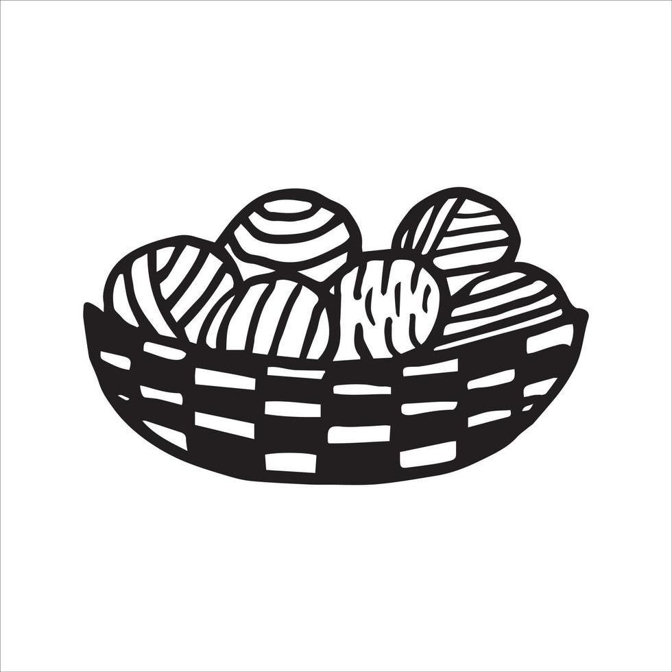vector illustration of a basket of yarn in doodle style