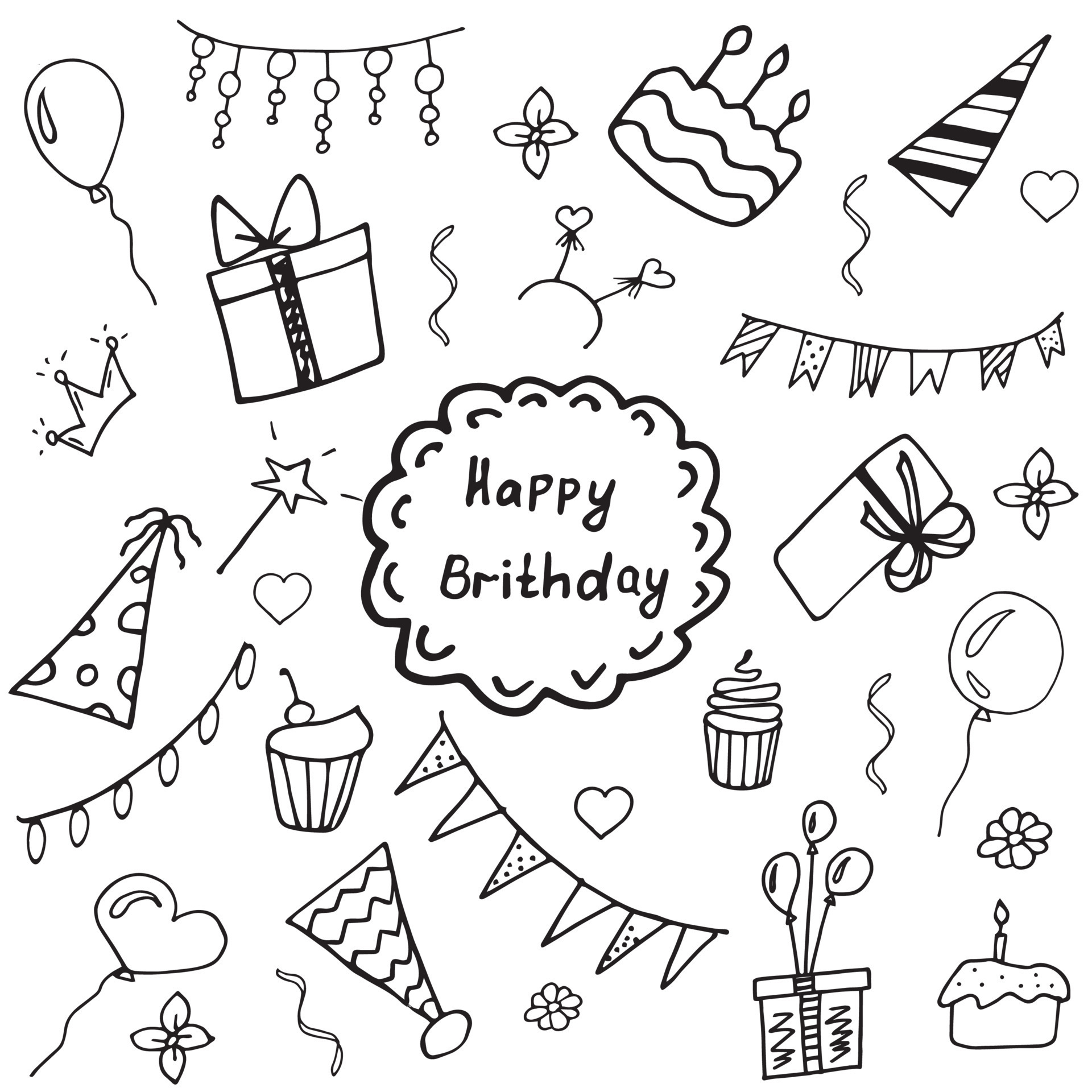 set birthday doodle style 7225517 Vector Art at Vecteezy