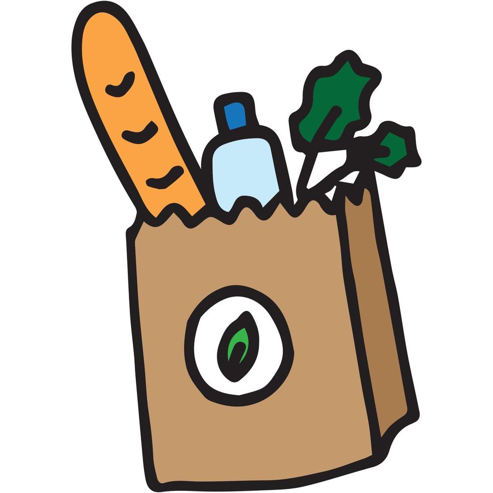 Vector illustration of a bag with groceries in doodle style