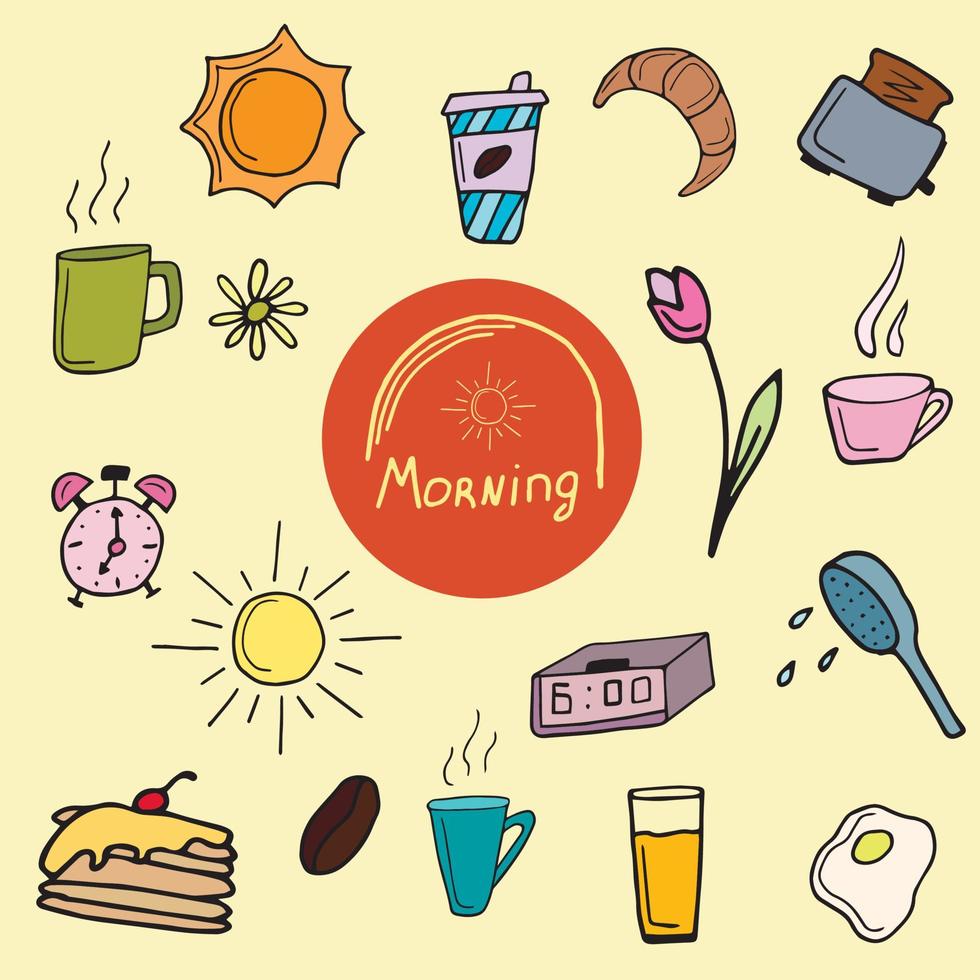 Vector illustration set of morning doodle style