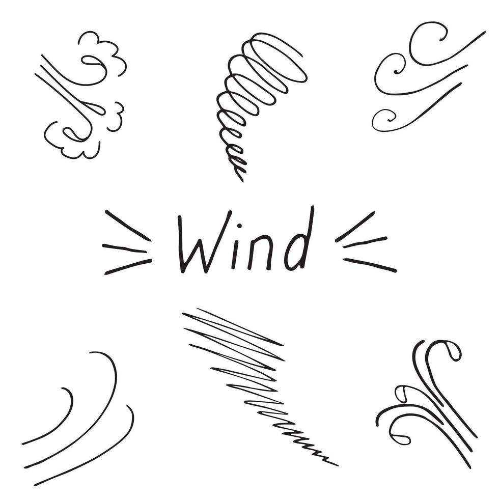 set with the image of the wind in the style of doodle vector